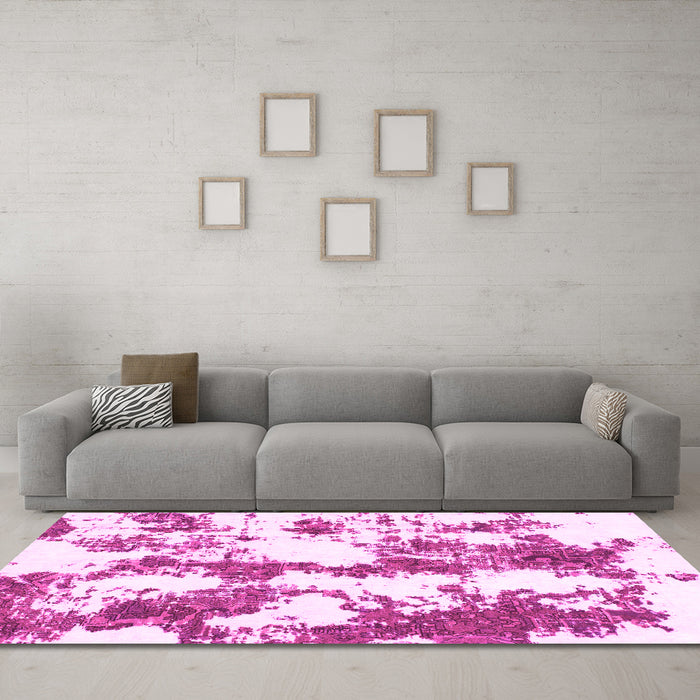 Machine Washable Abstract Pink Modern Rug in a Living Room, wshabs1063pnk