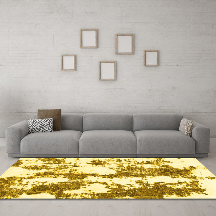 Machine Washable Abstract Yellow Modern Rug in a Living Room, wshabs1063yw