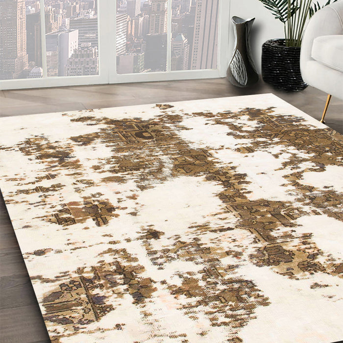 Machine Washable Abstract Blanched Almond Beige Rug in a Family Room, wshabs1063