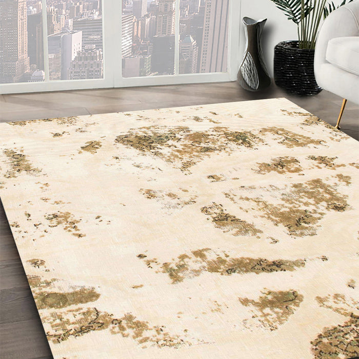 Machine Washable Abstract Moccasin Beige Rug in a Family Room, wshabs1064
