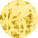 Round Abstract Yellow Modern Rug, abs1064yw