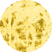 Round Machine Washable Abstract Yellow Modern Rug, wshabs1064yw