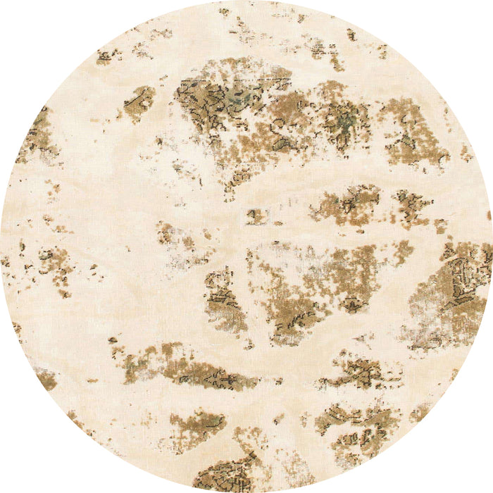 Round Machine Washable Abstract Moccasin Beige Rug, wshabs1064