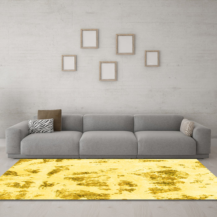 Machine Washable Abstract Yellow Modern Rug in a Living Room, wshabs1064yw