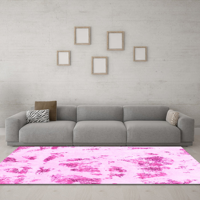 Machine Washable Abstract Pink Modern Rug in a Living Room, wshabs1064pnk