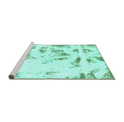 Sideview of Machine Washable Abstract Turquoise Modern Area Rugs, wshabs1064turq