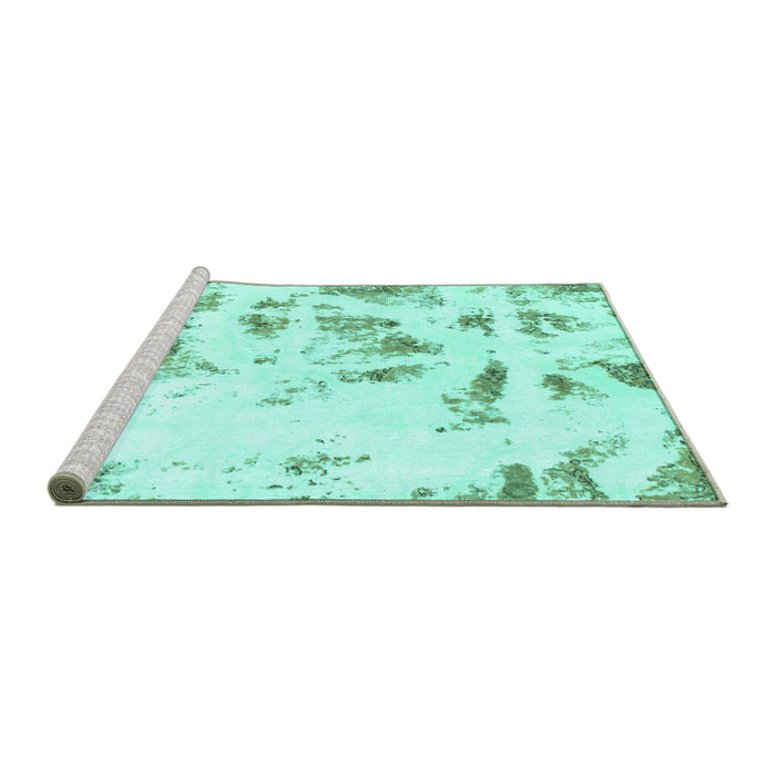 Sideview of Machine Washable Abstract Turquoise Modern Area Rugs, wshabs1064turq