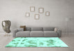 Machine Washable Abstract Turquoise Modern Area Rugs in a Living Room,, wshabs1064turq