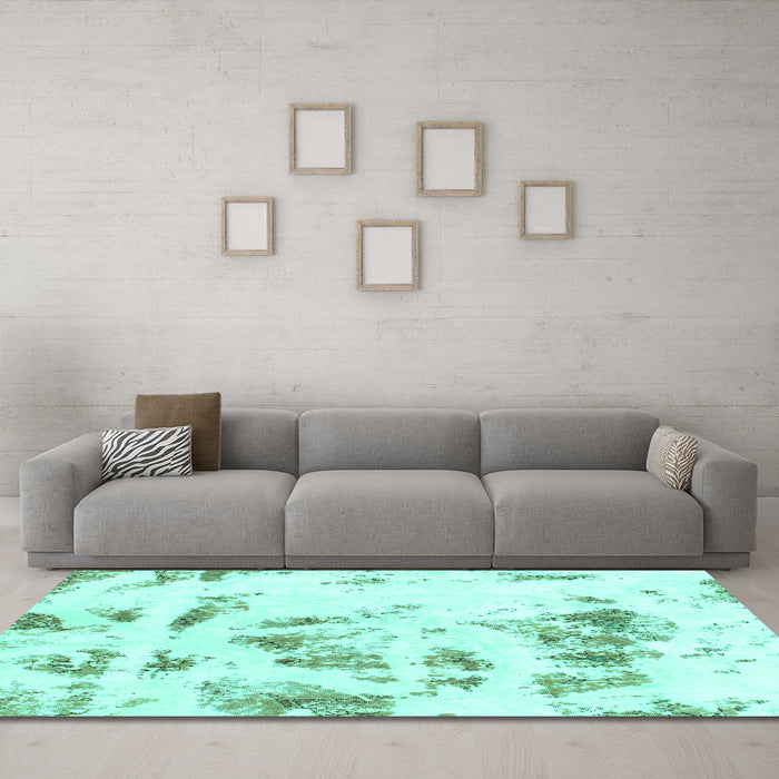 Machine Washable Abstract Turquoise Modern Area Rugs in a Living Room,, wshabs1064turq