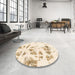 Round Machine Washable Abstract Moccasin Beige Rug in a Office, wshabs1064