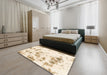 Machine Washable Abstract Moccasin Beige Rug in a Bedroom, wshabs1064