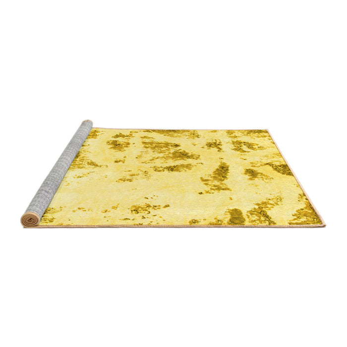 Sideview of Machine Washable Abstract Yellow Modern Rug, wshabs1064yw