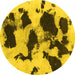 Round Machine Washable Abstract Yellow Modern Rug, wshabs1065yw