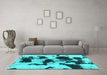 Machine Washable Abstract Turquoise Modern Area Rugs in a Living Room,, wshabs1065turq