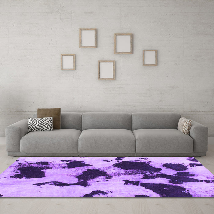 Machine Washable Abstract Purple Modern Area Rugs in a Living Room, wshabs1065pur