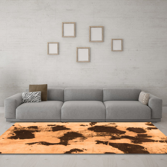 Machine Washable Abstract Orange Modern Area Rugs in a Living Room, wshabs1065org