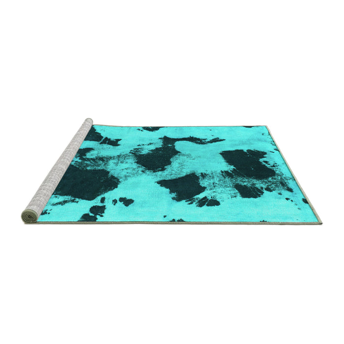 Sideview of Machine Washable Abstract Turquoise Modern Area Rugs, wshabs1065turq