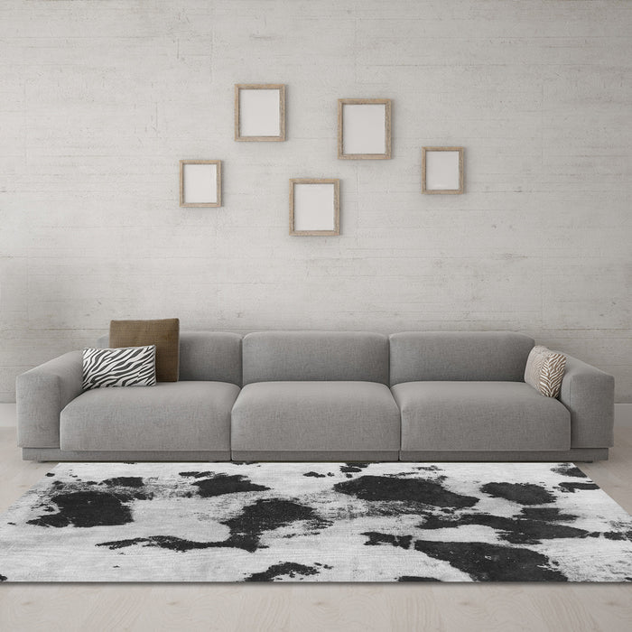 Machine Washable Abstract Gray Modern Rug in a Living Room,, wshabs1065gry