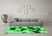 Machine Washable Abstract Green Modern Area Rugs in a Living Room,, wshabs1065grn