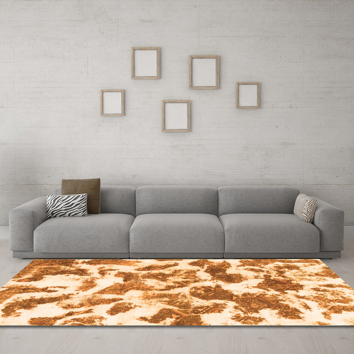 Machine Washable Abstract Orange Modern Area Rugs in a Living Room, wshabs1066org