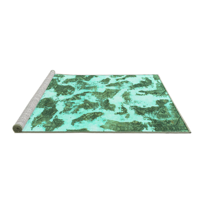 Sideview of Machine Washable Abstract Turquoise Modern Area Rugs, wshabs1066turq