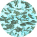 Round Machine Washable Abstract Light Blue Modern Rug, wshabs1066lblu