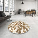 Round Machine Washable Abstract Wheat Beige Rug in a Office, wshabs1066