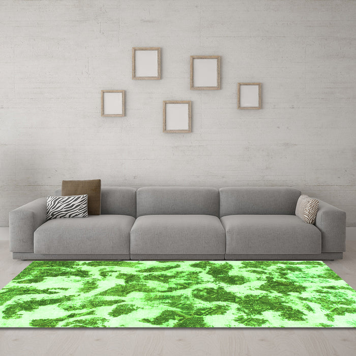 Machine Washable Abstract Green Modern Area Rugs in a Living Room,, wshabs1066grn