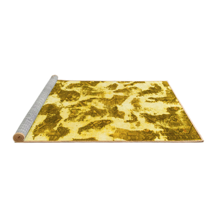 Sideview of Machine Washable Abstract Yellow Modern Rug, wshabs1066yw