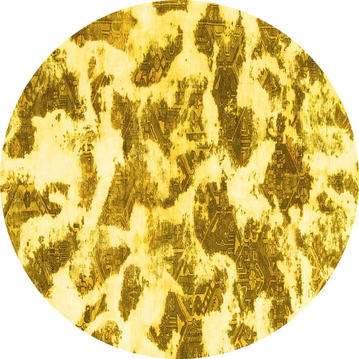 Round Machine Washable Abstract Yellow Modern Rug, wshabs1066yw
