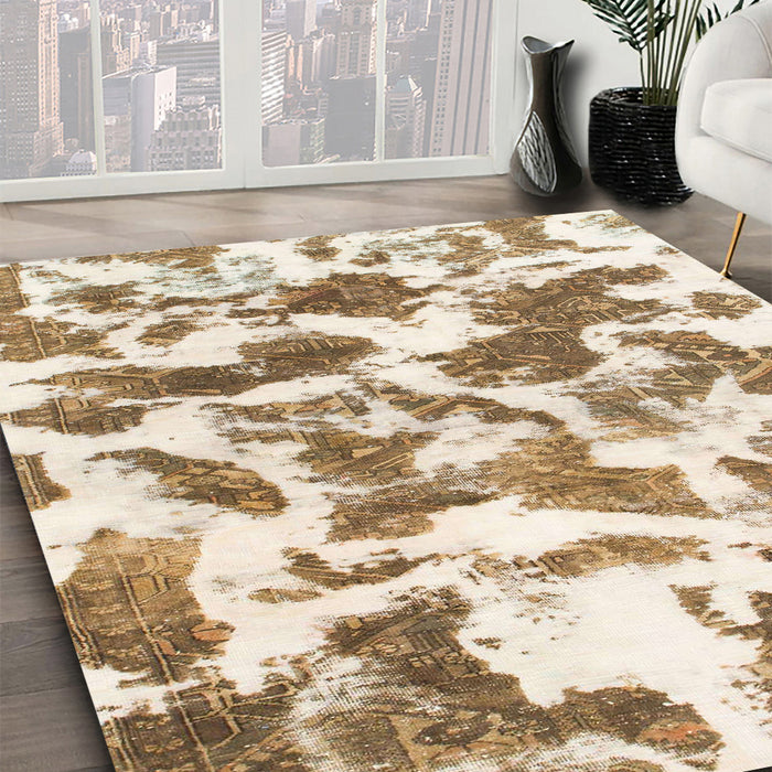 Machine Washable Abstract Wheat Beige Rug in a Family Room, wshabs1066