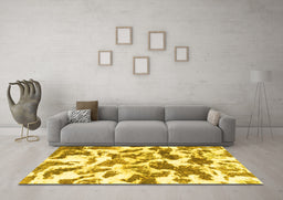 Machine Washable Abstract Yellow Modern Rug in a Living Room, wshabs1066yw