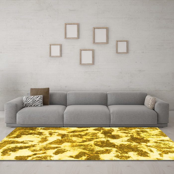 Machine Washable Abstract Yellow Modern Rug in a Living Room, wshabs1066yw