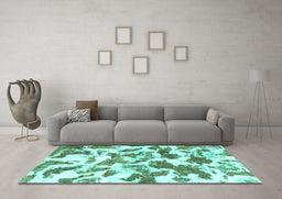 Machine Washable Abstract Turquoise Modern Area Rugs in a Living Room,, wshabs1066turq