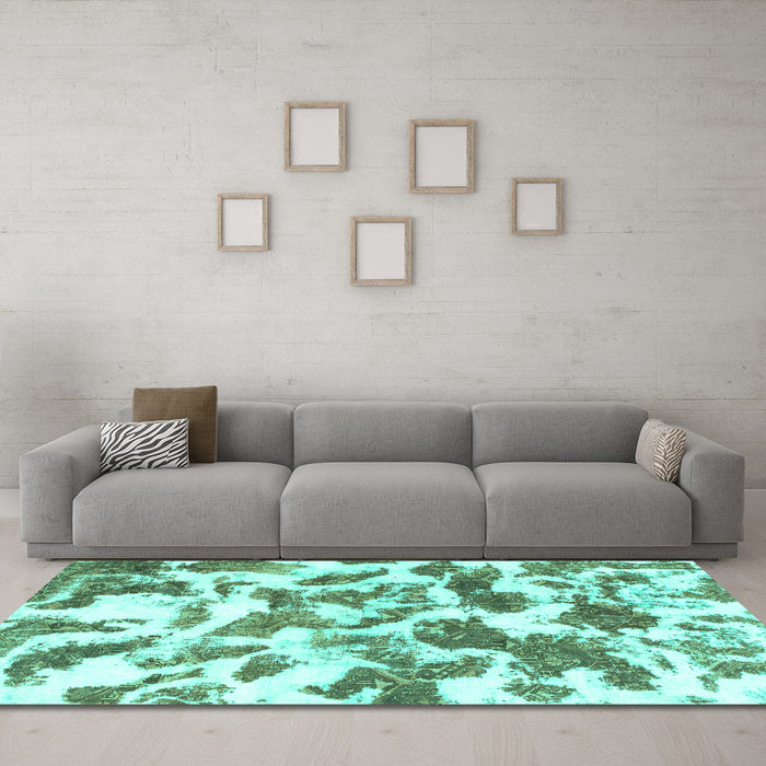 Machine Washable Abstract Turquoise Modern Area Rugs in a Living Room,, wshabs1066turq
