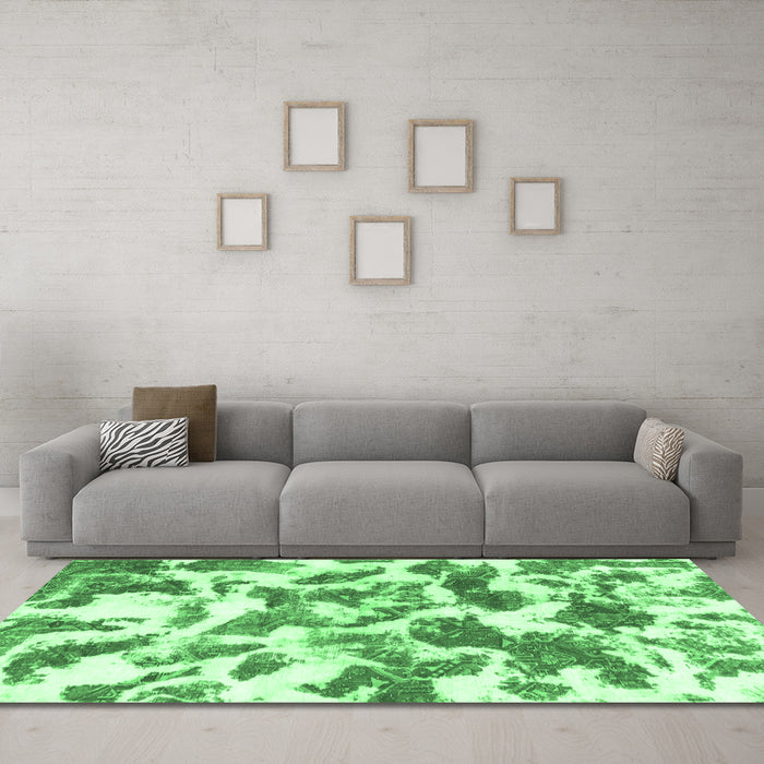 Machine Washable Abstract Emerald Green Modern Area Rugs in a Living Room,, wshabs1066emgrn