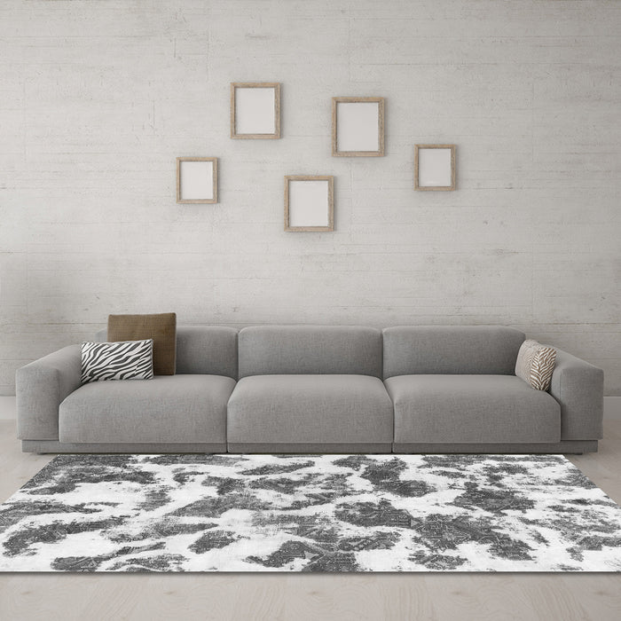 Machine Washable Abstract Gray Modern Rug in a Living Room,, wshabs1066gry