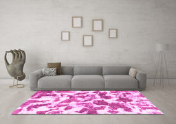 Machine Washable Abstract Pink Modern Rug in a Living Room, wshabs1066pnk
