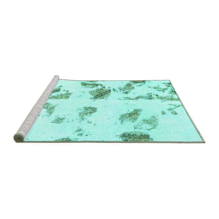 Sideview of Machine Washable Abstract Turquoise Modern Area Rugs, wshabs1067turq
