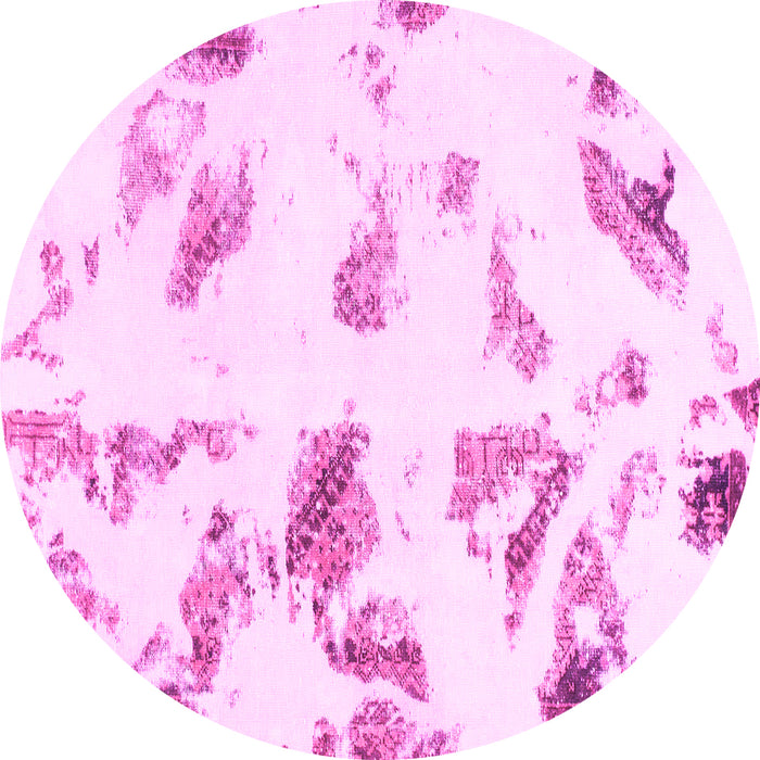 Round Machine Washable Abstract Pink Modern Rug, wshabs1067pnk