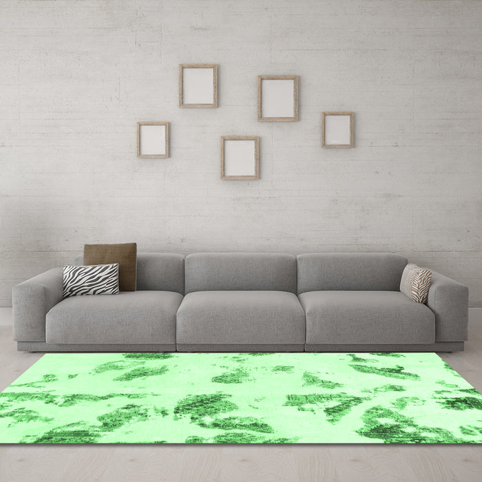 Machine Washable Abstract Emerald Green Modern Area Rugs in a Living Room,, wshabs1067emgrn