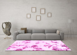 Machine Washable Abstract Pink Modern Rug in a Living Room, wshabs1067pnk