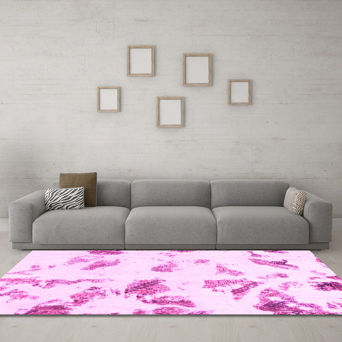 Machine Washable Abstract Pink Modern Rug in a Living Room, wshabs1067pnk