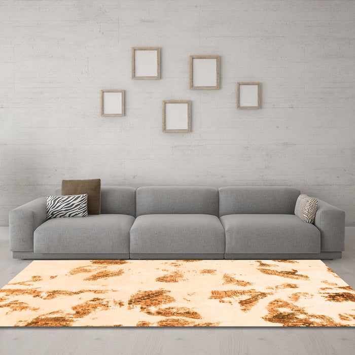 Machine Washable Abstract Orange Modern Area Rugs in a Living Room, wshabs1067org