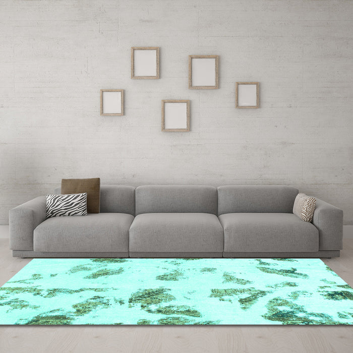 Machine Washable Abstract Turquoise Modern Area Rugs in a Living Room,, wshabs1067turq