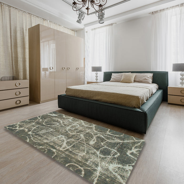 Round Abstract Dark Olive Green Modern Rug in a Office, abs1068