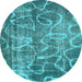 Round Machine Washable Abstract Light Blue Modern Rug, wshabs1068lblu