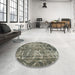 Round Machine Washable Abstract Dark Olive Green Rug in a Office, wshabs1068