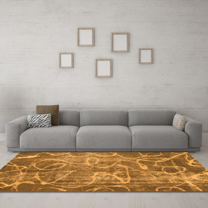 Machine Washable Abstract Orange Modern Area Rugs in a Living Room, wshabs1068org