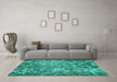 Machine Washable Abstract Turquoise Modern Area Rugs in a Living Room,, wshabs1068turq